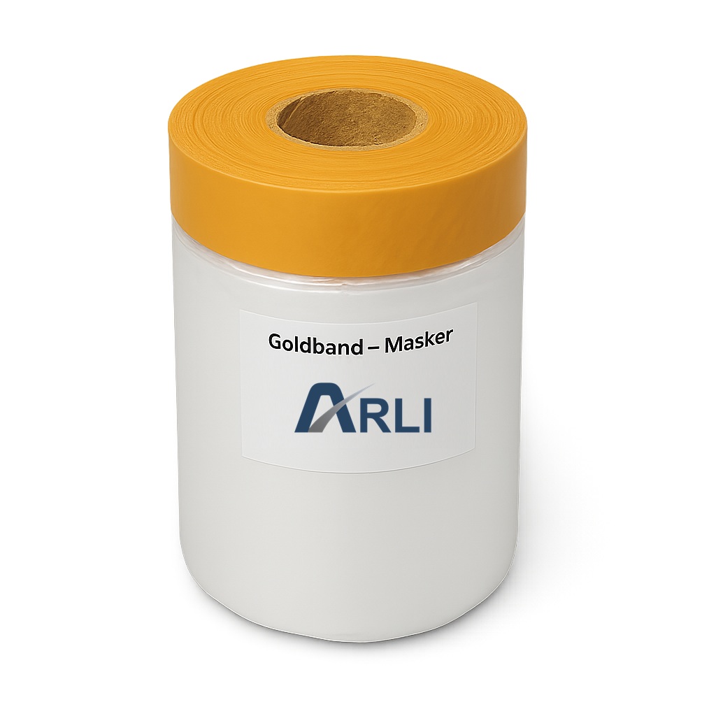 1372-Goldband-Masker-550mmx33m Goldband Masker 550 mm Abdeckfolie mit Klebeband Malerfolie Transparent Baufolie Tape