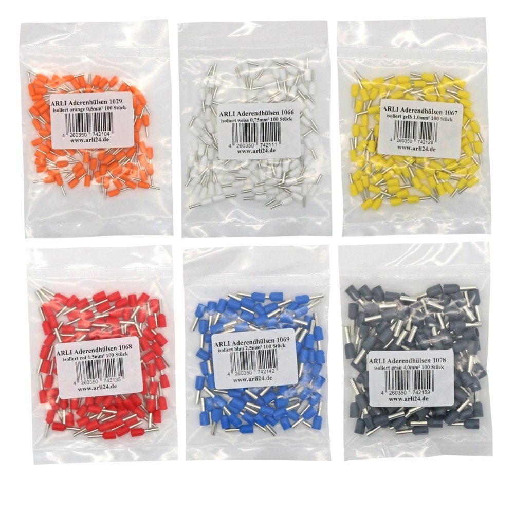 arli aderenhülsen isoliert aderendhülse set 600 0,5 - 4 mm crimpzange handcrimpzange  kabelschuhe abisolierzange crimp zange klemmen quetverbinder quetschverbinder verbinder schaltschrank werkzeug presszange sortiment