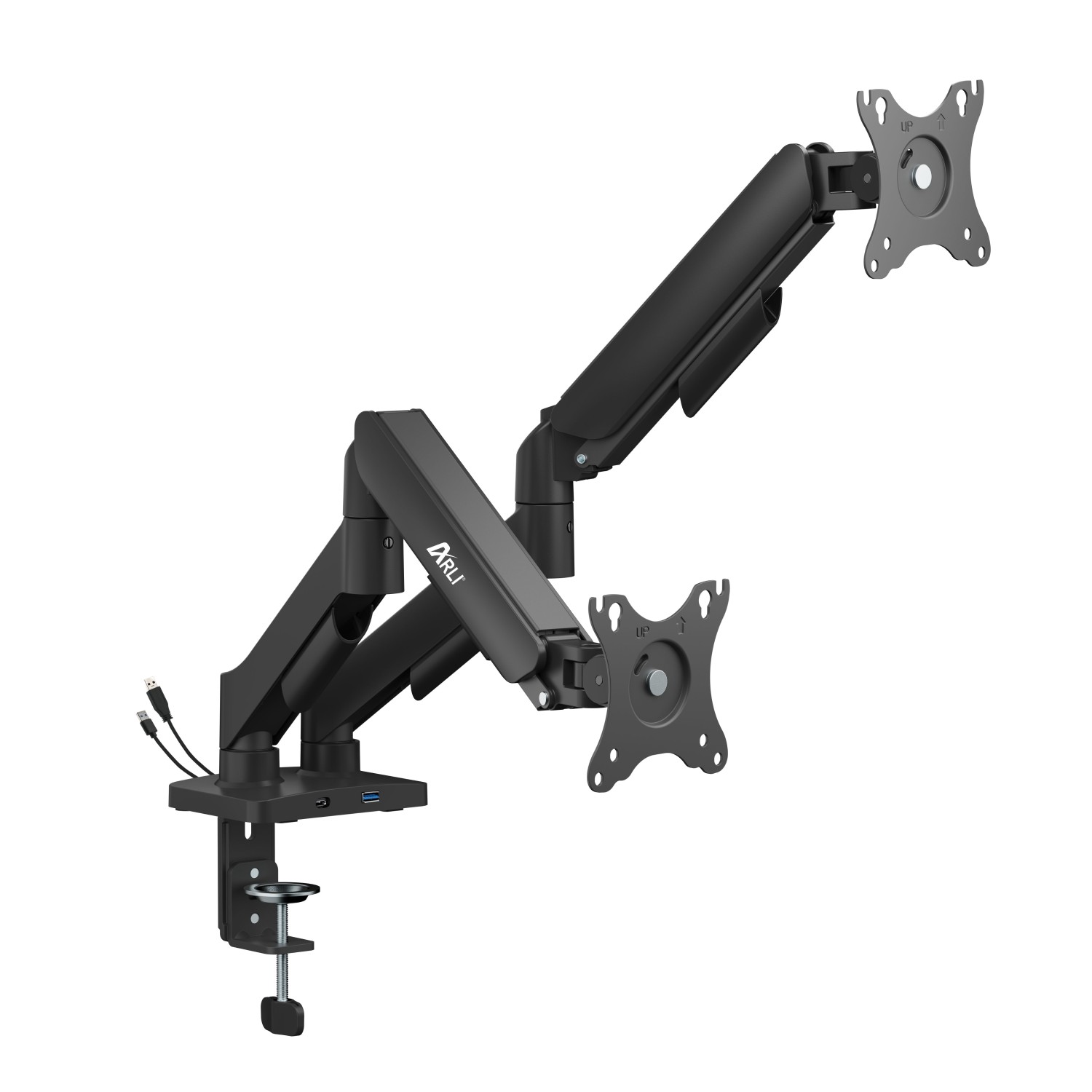 ARLI Gasdruckfeder Monitorhalterung Dual 17 – 32 Zoll mit USB-A & USB-C Höhenverstellbarer Monitorarm für 2 Monitore schwenkbar neigbar rotierbar Kabelmanagement ARLI Gasdruckfeder Monitorhalterung Dual 17 – 32 Zoll mit USB-A & USB-C Höhenverstellbarer Monitorarm für 2 Monitore schwenkbar neigbar rotierbar Kabelmanagement