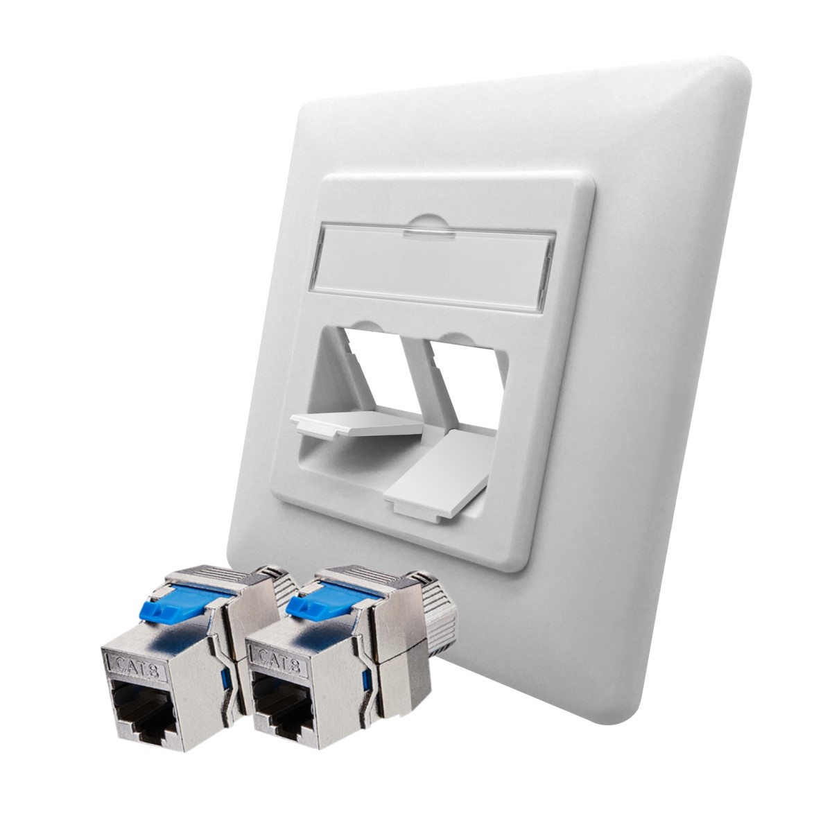 arli-keystone-anschlussdose-1124-2xkeystone ARLI Cat8.1 Netzwerkdose 2 Port ( Anschlussrahmen + 2x Keystone CAT8.1 ) - Cat8 Set
