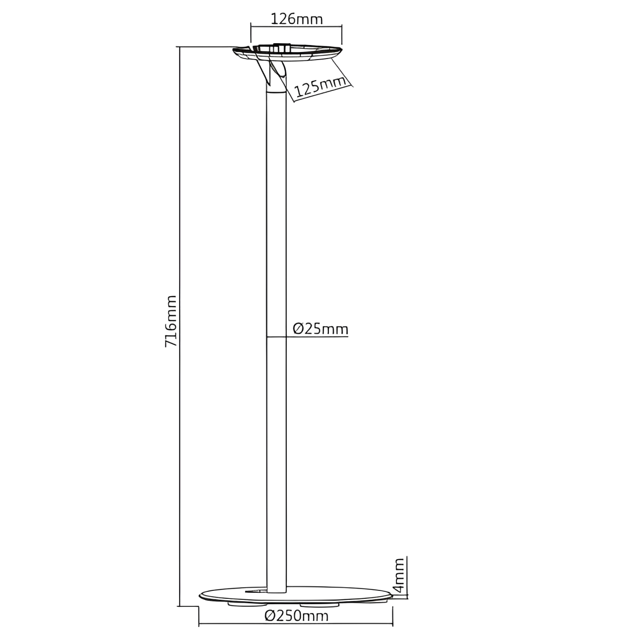 HS-18-Zeichnung arli mywall lautsprcher sonos one play 1 play:1 wandhalterung boxenhalterung lautsprecherhalter lautsprecherständer boxenständer boxen box wand halter halterung 2 x set pack Träger speaker einstellbar weiss HS18