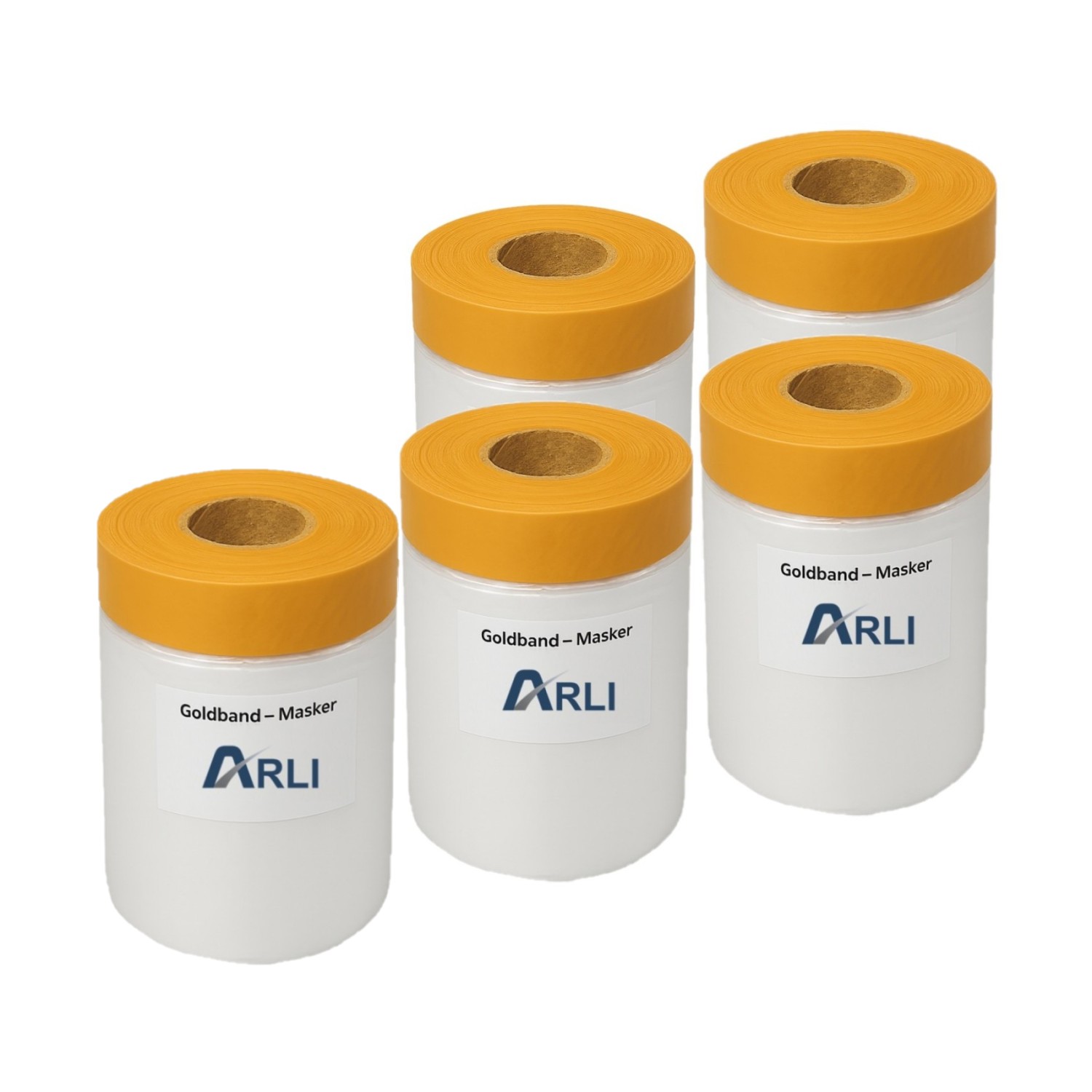 5x Goldband Masker 550 mm x 25 m Abdeckfolie mit Klebeband Malerfolie Transparent Baufolie Tape