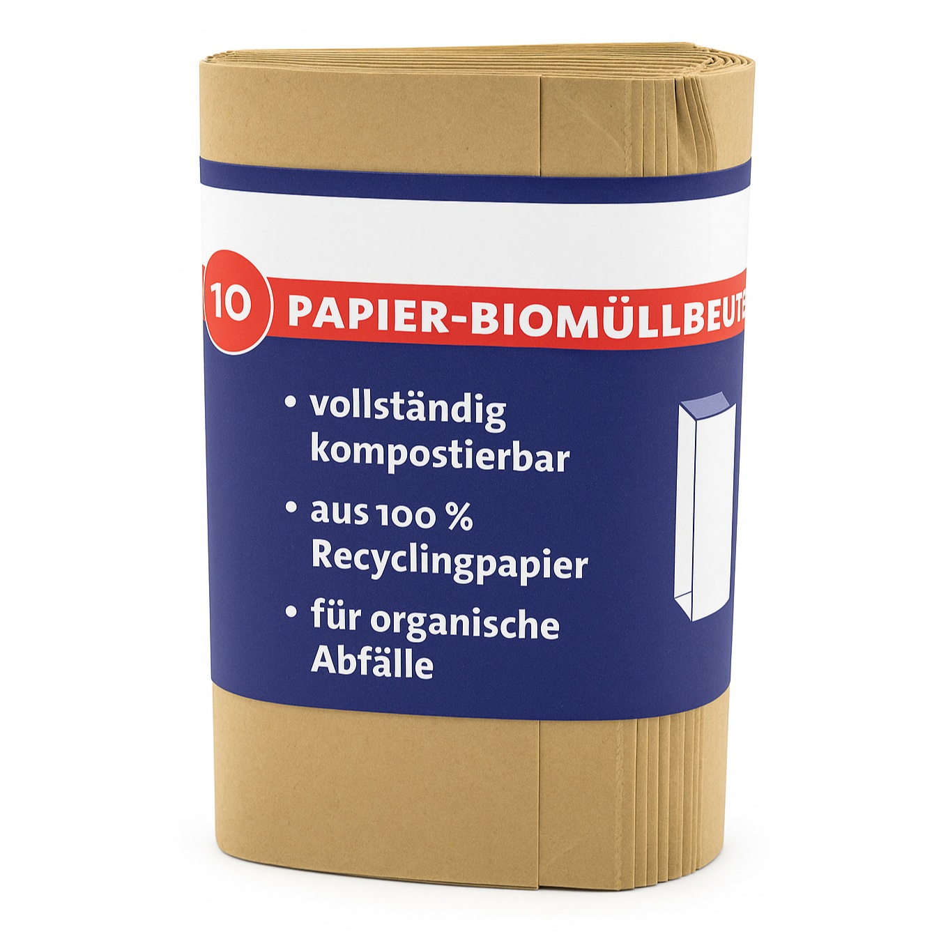 ARLI 10x Papier Bio Müllbeutel 10L braun 20x16x34cm 70 g/m² Recyclingpapier, kompostierbar & nassfest 