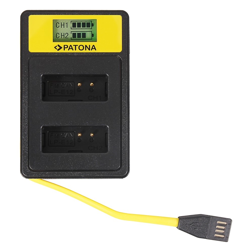 Patona 2x Premium Akku für Canon EOS M50 EOS-M50 LP-E12 LPE12 + Smart Dual LCD USB Ladegerät original 100% kompatibel originalen hitzeschutz überladeschutz li-lon original sicher set Smart Dual LCD USB Ladegerät