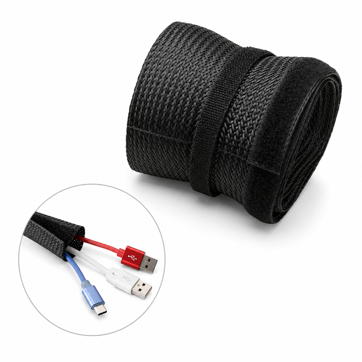 ARLI 2m Kabelschlauch mit Klettverschluss Schwarz Kabelmanagement Kabel Organizer flexibel Kabelkanal Kabelverkleidung Ø bis 23 mm