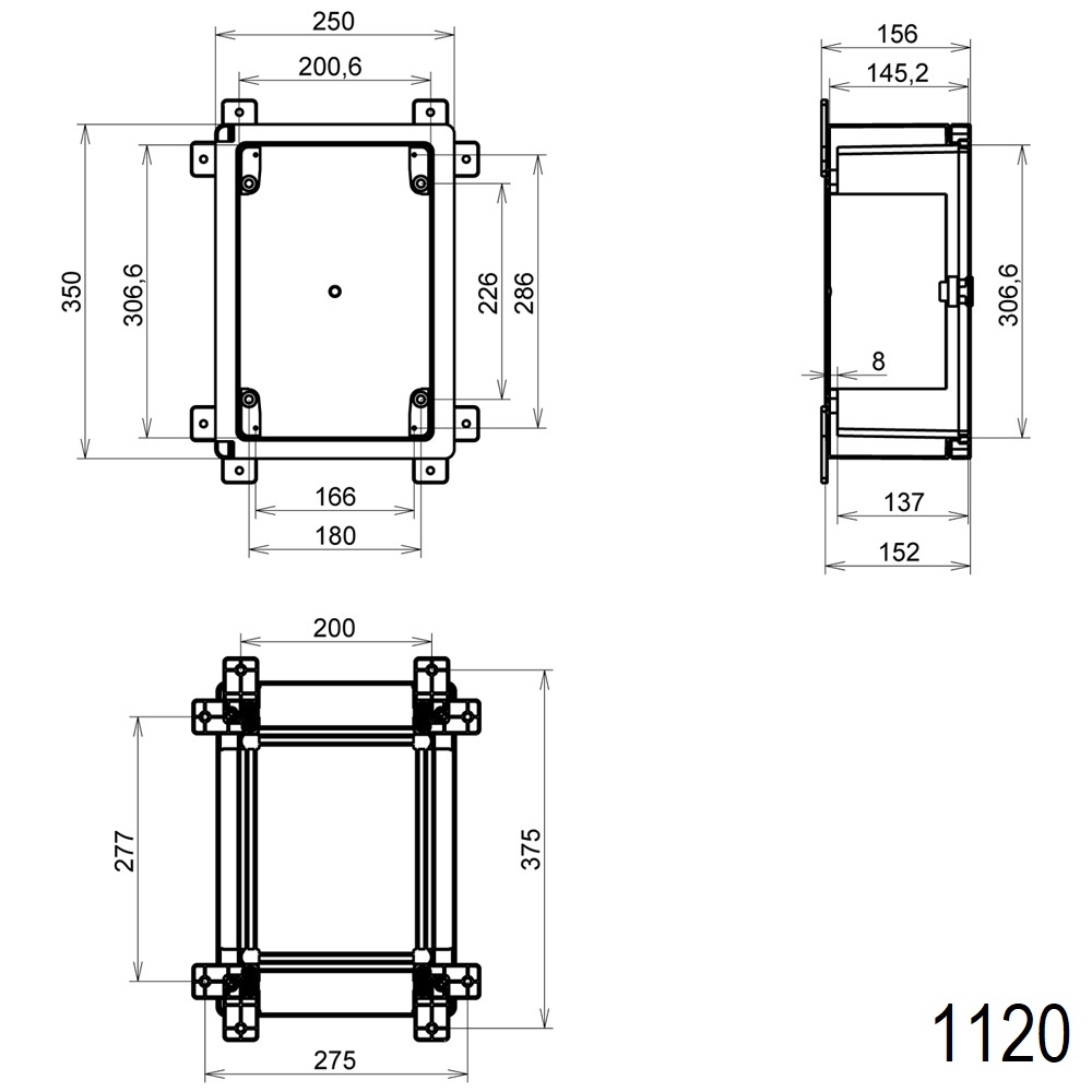 1120-Technische-Zeichnung wasserdicht garten industrie außen aussen stromverteiler ip65 aufputz sicherungskasten arli verteiler maschinen schrank industrieschran maschinenschrank feuchtraum outdoor indoor cabinet control box verteilerkasten klemmschiene öl