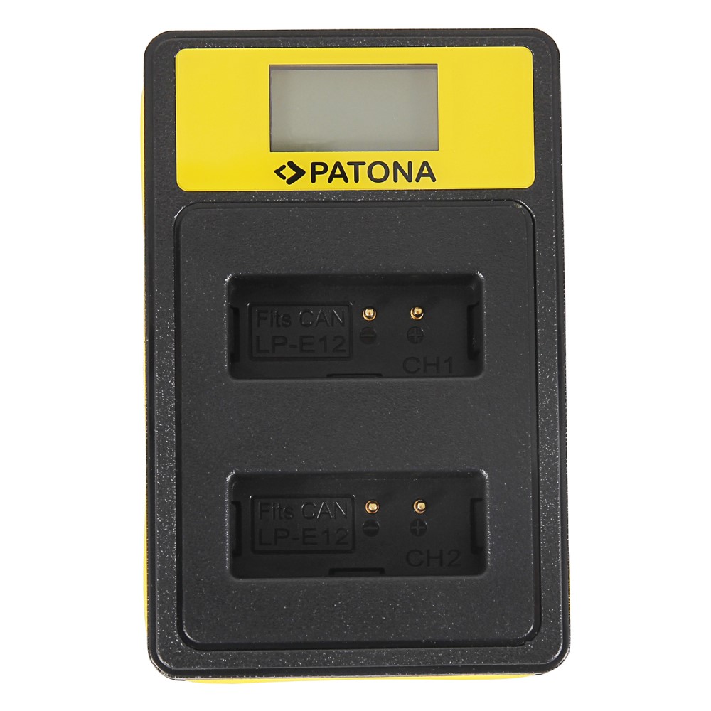 Patona 2x Premium Akku für Canon EOS M50 EOS-M50 LP-E12 LPE12 + Smart Dual LCD USB Ladegerät original 100% kompatibel originalen hitzeschutz überladeschutz li-lon original sicher set Smart Dual LCD USB Ladegerät