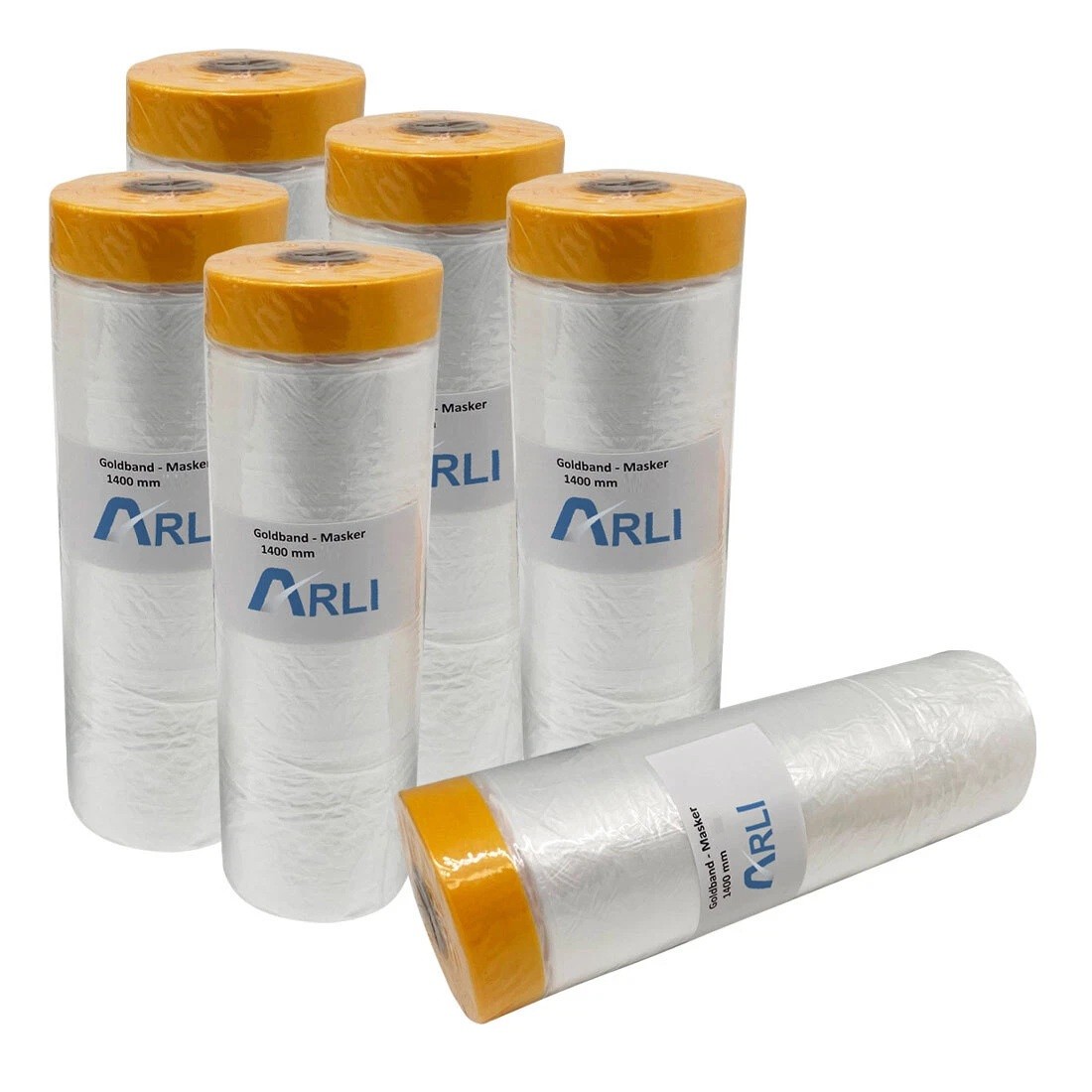 5x Goldband Masker 1400 mm x 25 m Abdeckfolie mit Klebeband Malerfolie Transparent Baufolie Tape