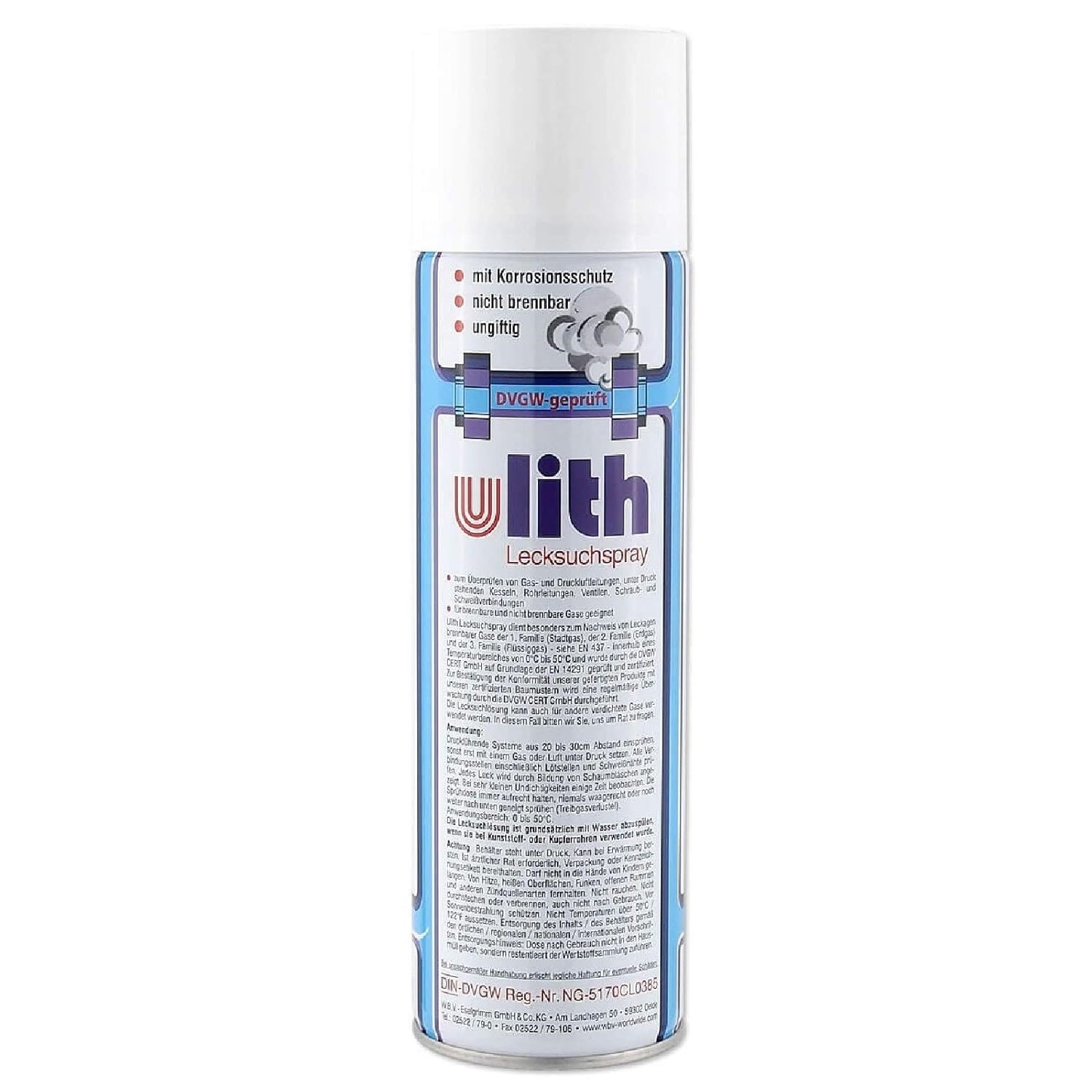 ulith-lecksuchspray Lecksuchspray 400ml – DVGW-geprüftes Leckfinder Spray für Gas- und Druckluftleitungen