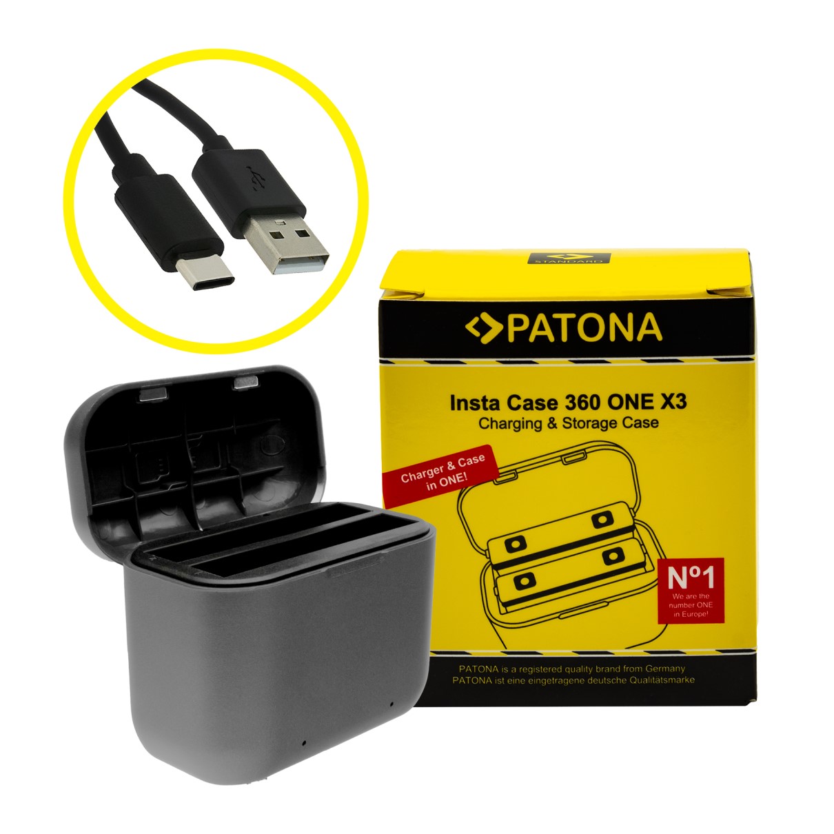 1454-1 Dual Ladebox für Insta 360 ONE X3 CINAQBT/A inkl. USB-C Kabel