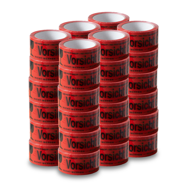 36x adhesive tape &quot;Vorsicht Glas&quot; red packaging tape PP 48 mm x 66 m package tape - 36 rolls