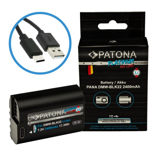 Battery for Panasonic DMW-BLK22 with USB-C Input S5 G9 GH5 GH5S