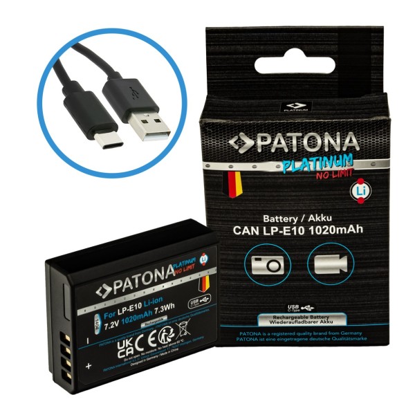 Battery for Canon LP-E10 with USB C Input LPE10 EOS1100D EOS 1100D