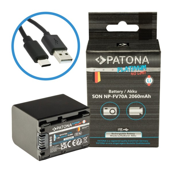 Battery for Sony NP-FV70A with USB-C Input DCR-SR100 DCR-DVD703E HDR-CX12E